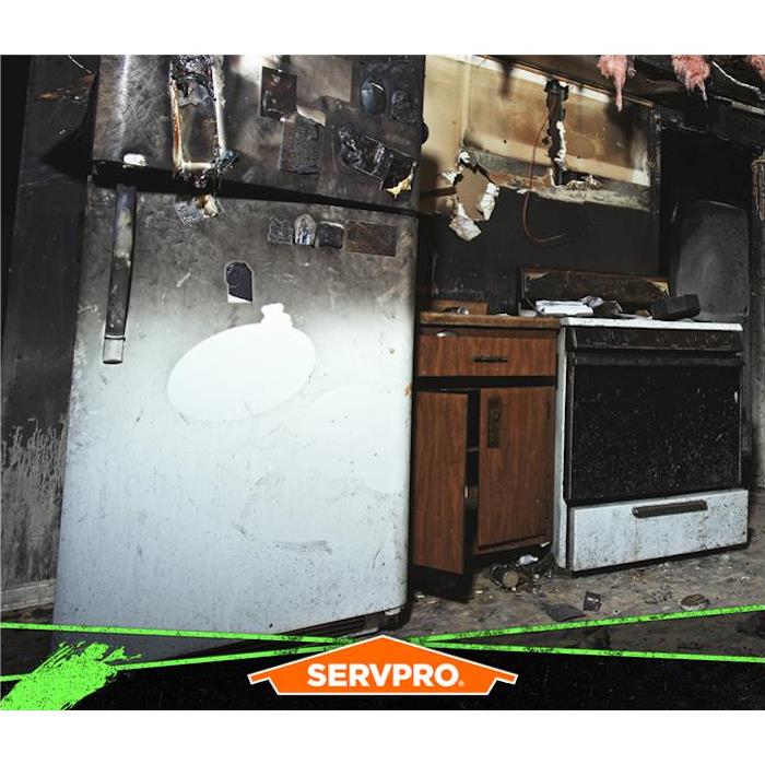 fire damage to kitchen and fridge